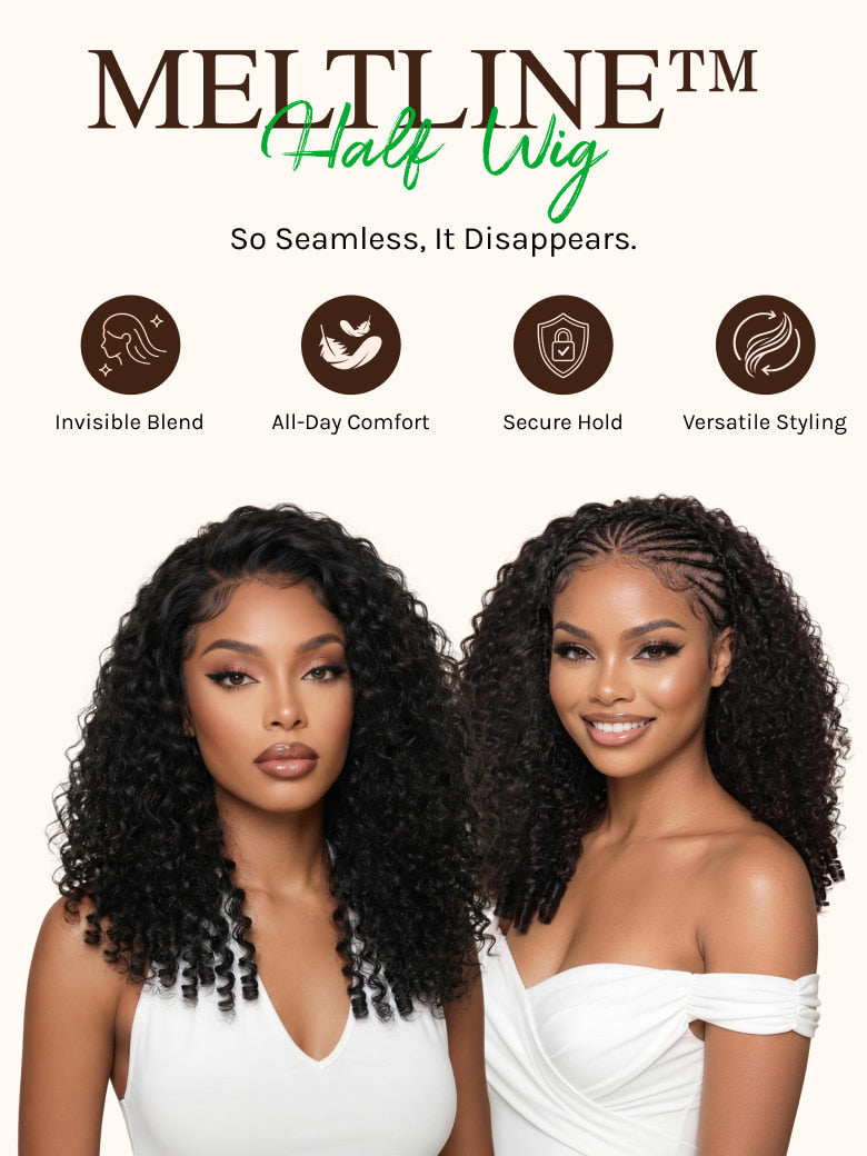 Klaiyi MeltLine™ Burmese Curly Human Hair Half Wig with Finger Coily Ends Beginner-Friendly