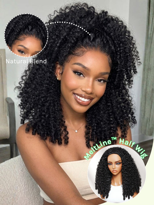 Klaiyi MeltLine™ Burmese Curly Human Hair Half Wig with Finger Coily Ends Beginner-Friendly