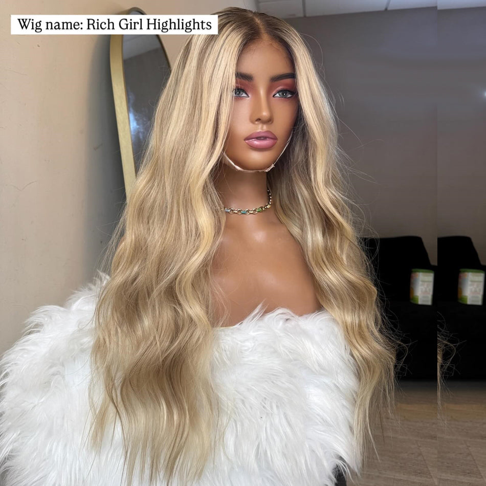 Hot Star Top 10A Raw 210% Density Professional Toned Balayage Blonde HD Transparent 13x6 Lace Front Human Hair Wigs