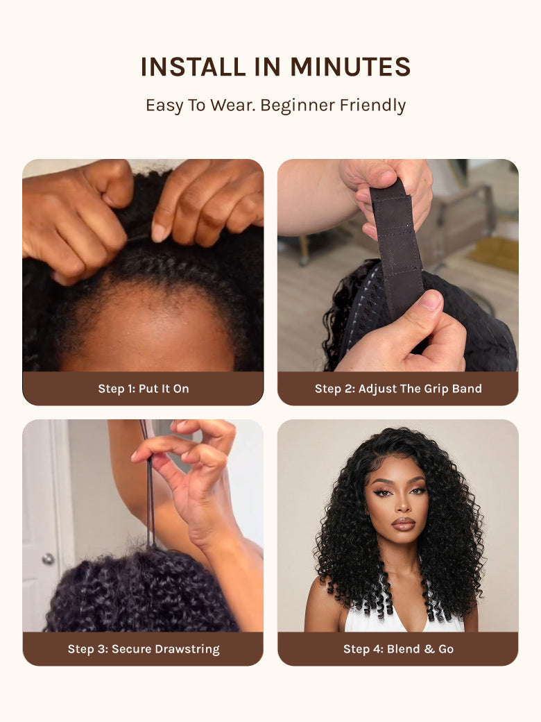 Klaiyi MeltLine™ Burmese Curly Human Hair Half Wig with Finger Coily Ends Beginner-Friendly