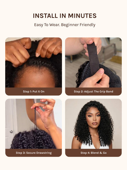 Klaiyi MeltLine™ Burmese Curly Human Hair Half Wig with Finger Coily Ends Beginner-Friendly