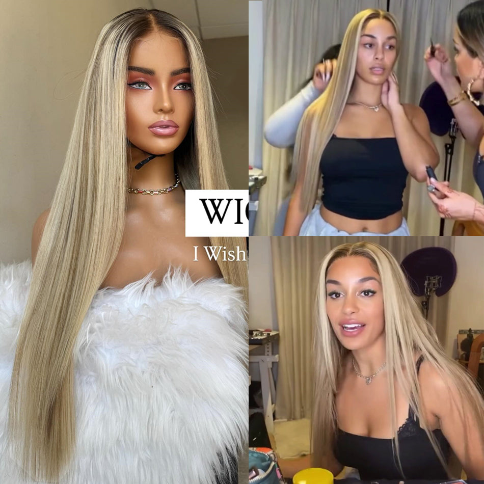 Hot Star Top 10A Raw 210% Density Professional Toned Balayage Blonde HD Transparent 13x6 Lace Front Human Hair Wigs